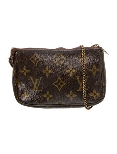 Pre-owned Louis Vuitton Lv Monogram Pochette Accessoires Mini Vintage In Brown