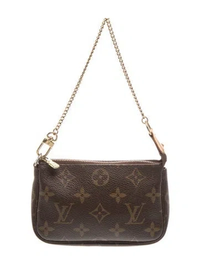 Pre-owned Louis Vuitton Lv Monogram Pochette Accessories Mini In Brown