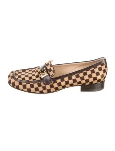 Pre-owned Louis Vuitton Lv Monogram Ponyhair Loafers In Brown