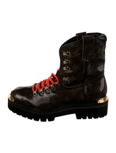 Pre-owned Louis Vuitton Lv Monogram Pvc Combat Boots In Brown