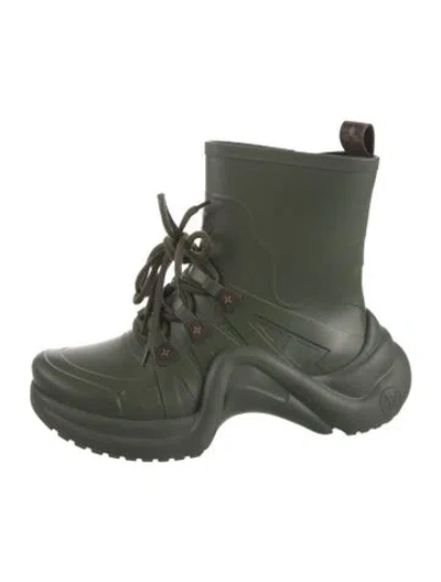 Pre-owned Louis Vuitton Lv Monogram Rubber Boots In Green