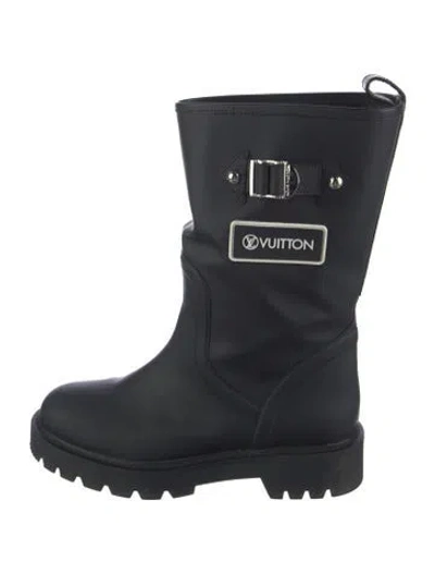 Pre-owned Louis Vuitton Lv Monogram Rubber Moto Boots In Black