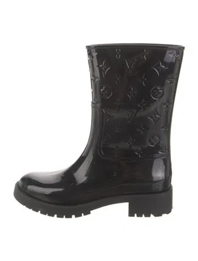 Pre-owned Louis Vuitton Lv Monogram Rubber Rain Boots In Black