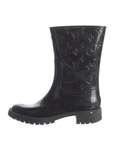 Pre-owned Louis Vuitton Lv Monogram Rubber Rain Boots In Black