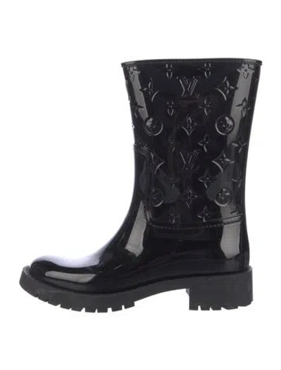 Pre-owned Louis Vuitton Lv Monogram Rubber Rain Boots In Black