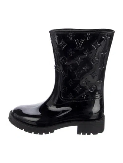 Pre-owned Louis Vuitton Lv Monogram Rubber Rain Boots In Black