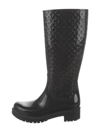 Pre-owned Louis Vuitton Lv Monogram Rubber Rain Boots In Black