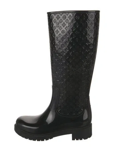 Pre-owned Louis Vuitton Lv Monogram Rubber Rain Boots In Black