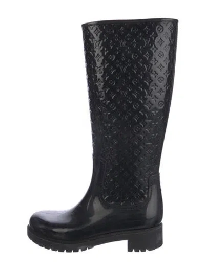 Pre-owned Louis Vuitton Lv Monogram Rubber Rain Boots In Black