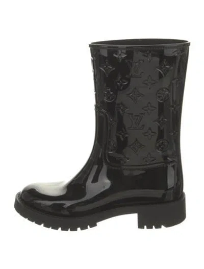 Pre-owned Louis Vuitton Lv Monogram Rubber Rain Boots In Black