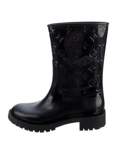 Pre-owned Louis Vuitton Lv Monogram Rubber Rain Boots In Black