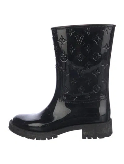 Pre-owned Louis Vuitton Lv Monogram Rubber Rain Boots In Black