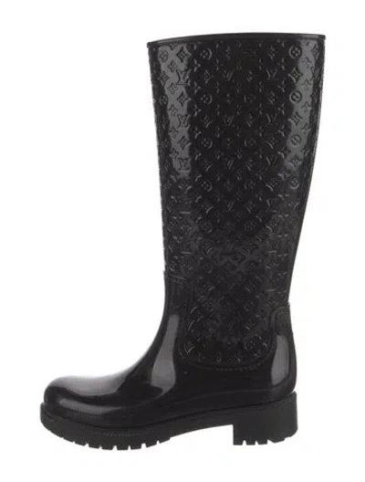 Pre-owned Louis Vuitton Lv Monogram Rubber Rain Boots In Black