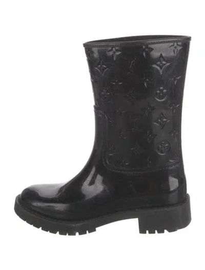 Pre-owned Louis Vuitton Lv Monogram Rubber Rain Boots In Black