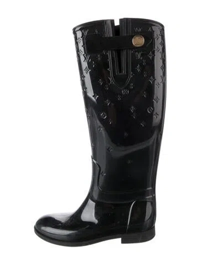 Pre-owned Louis Vuitton Lv Monogram Rubber Rain Boots In Black