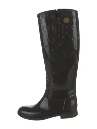 Pre-owned Louis Vuitton Lv Monogram Rubber Rain Boots In Black