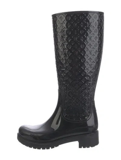 Pre-owned Louis Vuitton Lv Monogram Rubber Rain Boots In Black