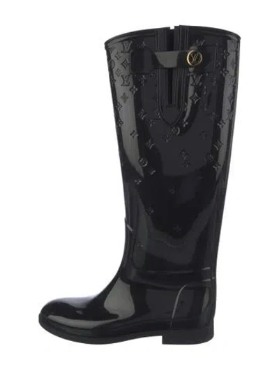 Pre-owned Louis Vuitton Lv Monogram Rubber Rain Boots In Black