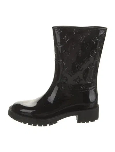 Pre-owned Louis Vuitton Lv Monogram Rubber Rain Boots In Black