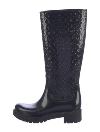 Pre-owned Louis Vuitton Lv Monogram Rubber Rain Boots In Black