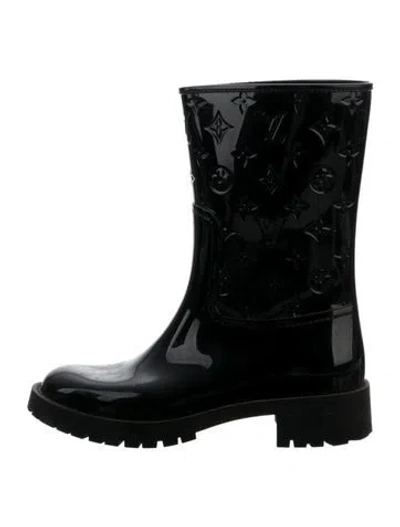 Pre-owned Louis Vuitton Lv Monogram Rubber Rain Boots In Black