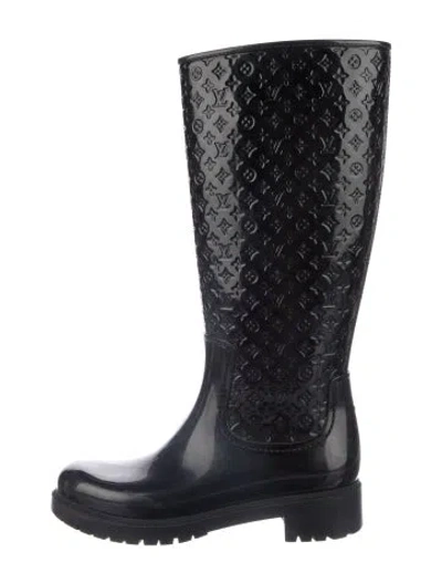 Pre-owned Louis Vuitton Lv Monogram Rubber Rain Boots In Black