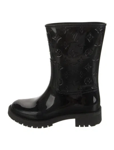 Pre-owned Louis Vuitton Lv Monogram Rubber Rain Boots In Black