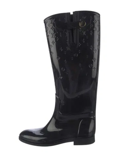 Pre-owned Louis Vuitton Lv Monogram Rubber Rain Boots In Black