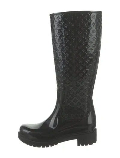 Pre-owned Louis Vuitton Lv Monogram Rubber Rain Boots In Black