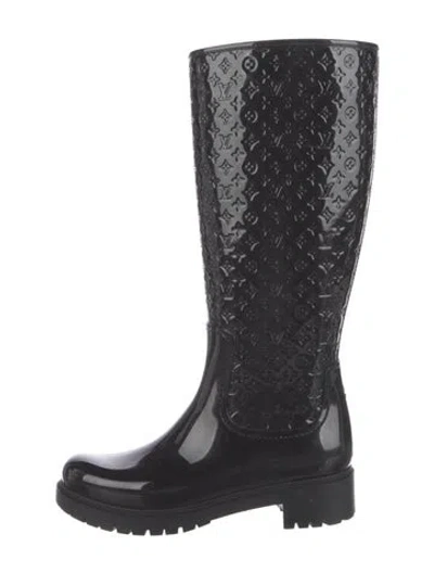 Pre-owned Louis Vuitton Lv Monogram Rubber Rain Boots In Black