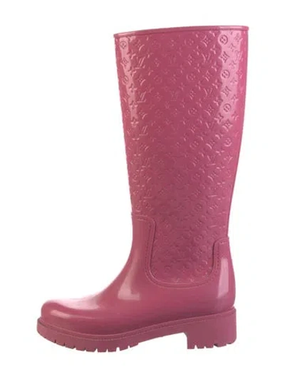 Pre-owned Louis Vuitton Lv Monogram Rubber Rain Boots In Pink