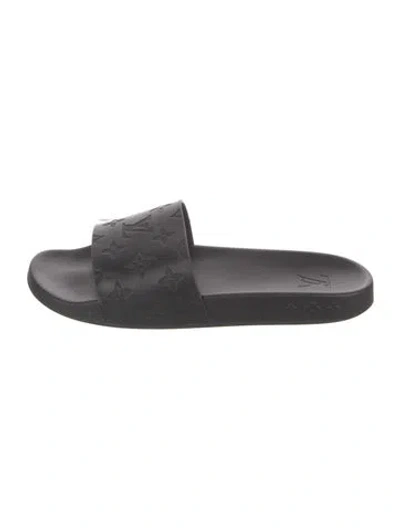Pre-owned Louis Vuitton Lv Monogram Rubber Slides In Black