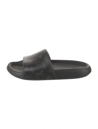 Pre-owned Louis Vuitton Lv Monogram Rubber Slides In Black