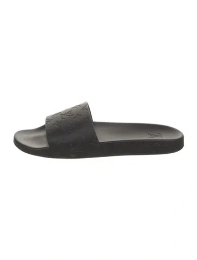 Pre-owned Louis Vuitton Lv Monogram Rubber Slides In Black