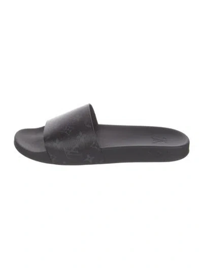 Pre-owned Louis Vuitton Lv Monogram Rubber Slides In Black