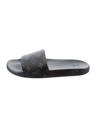 Pre-owned Louis Vuitton Lv Monogram Rubber Slides In Silver