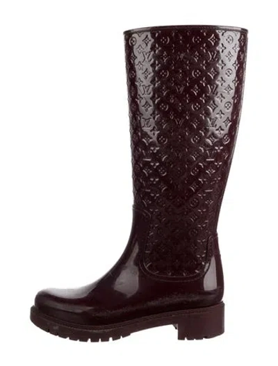 Pre-owned Louis Vuitton Lv Monogram Rubber Sock Boots In Burgundy