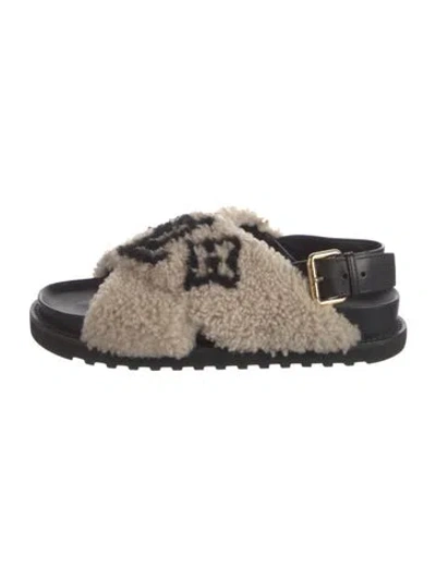 Pre-owned Louis Vuitton Lv Monogram Shearling Sandals In Neutral