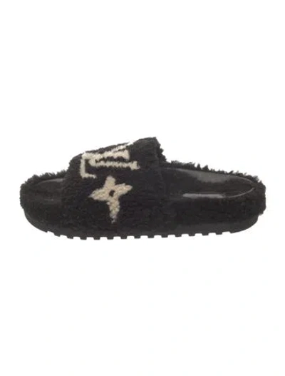 Pre-owned Louis Vuitton Lv Monogram Shearling Slides In Black