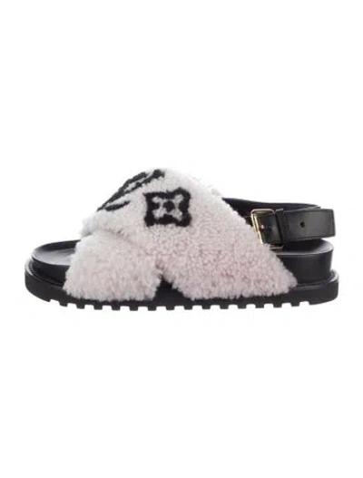 Pre-owned Louis Vuitton Lv Monogram Shearling Slides In Multicolor