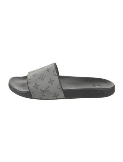 Pre-owned Louis Vuitton Lv Monogram Slides In Black