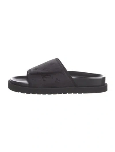 Pre-owned Louis Vuitton Lv Monogram Slides In Black