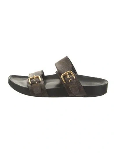 Pre-owned Louis Vuitton Lv Monogram Slides In Brown