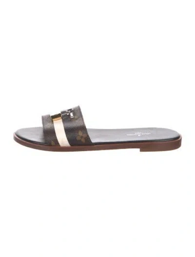 Pre-owned Louis Vuitton Lv Monogram Slides In Brown