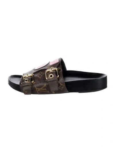 Pre-owned Louis Vuitton Lv Monogram Slides In Brown