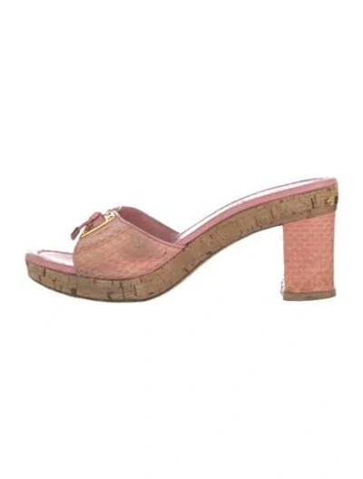 Pre-owned Louis Vuitton Lv Monogram Snakeskin Slides In Pink