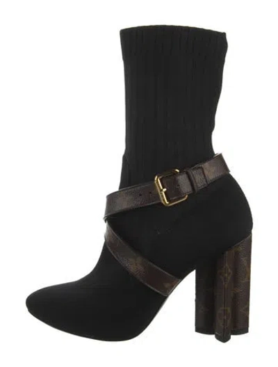 Pre-owned Louis Vuitton Lv Monogram Sock Boots In Black