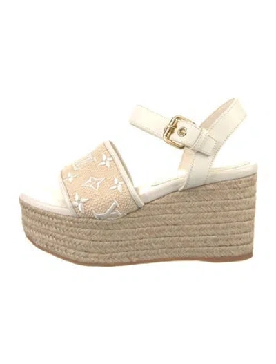 Pre-owned Louis Vuitton Lv Monogram Straw Espadrilles In Neutrals