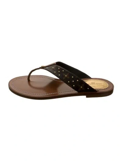 Pre-owned Louis Vuitton Lv Monogram Studded Accents Flip Flops In Brown