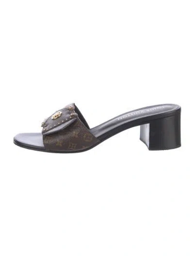 Pre-owned Louis Vuitton Lv Monogram Studded Accents Slides In Brown